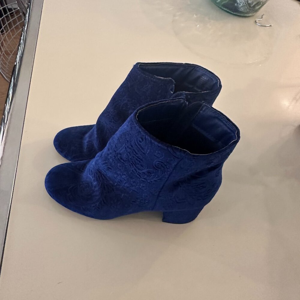 Blue Velvet Ankle Boots - Size 8